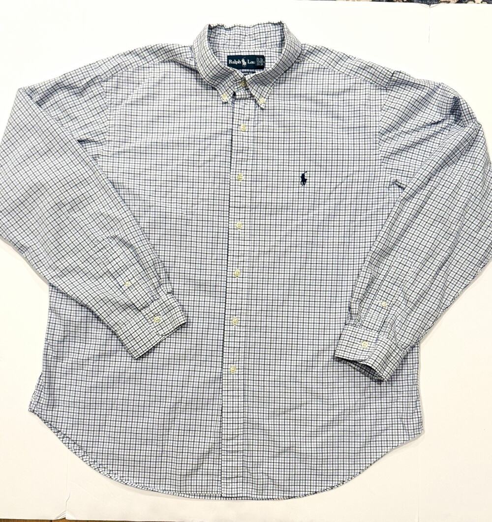 Ralph Lauren Men’s XXL Classic Fit Blue White Check Long Sleeve Button Down